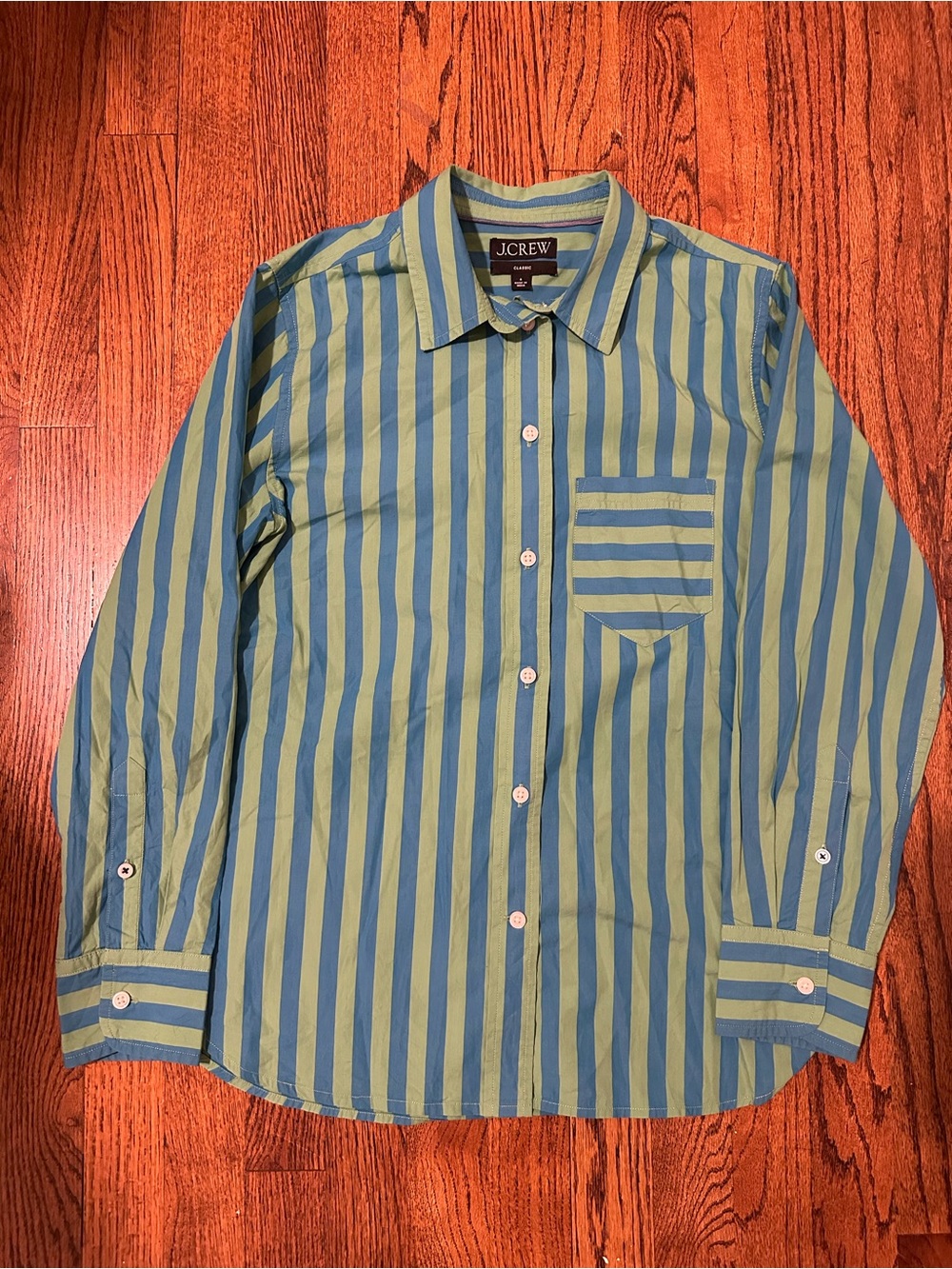 J.Crew Green and Blue Stripe Button-Down Shirt - Women’s size 6